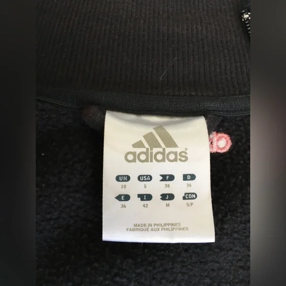 90’s EUC Adidas black zip up sweatshirt like jacket with pink stripes/accents. - Picture 5 of 10
